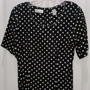 Dana Buchman Vintage Black and White Polka Dot Silk Blouse
